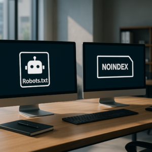 New Zealand business website showing robots.txt and noindex SEO concepts on a laptop in a light office